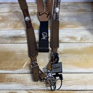 Nocona Belt Co. Men's Buffalo Nickel Basket Leather Suspenders Brown Large